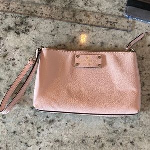 Kate Spade Light Pink Leather Wristlet Clutch.
